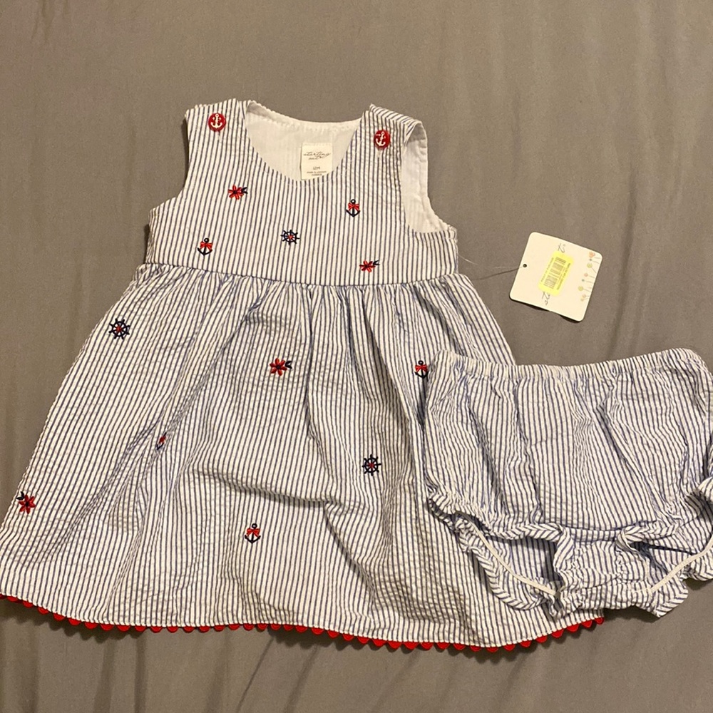 Matching seersucker dress and bloomer